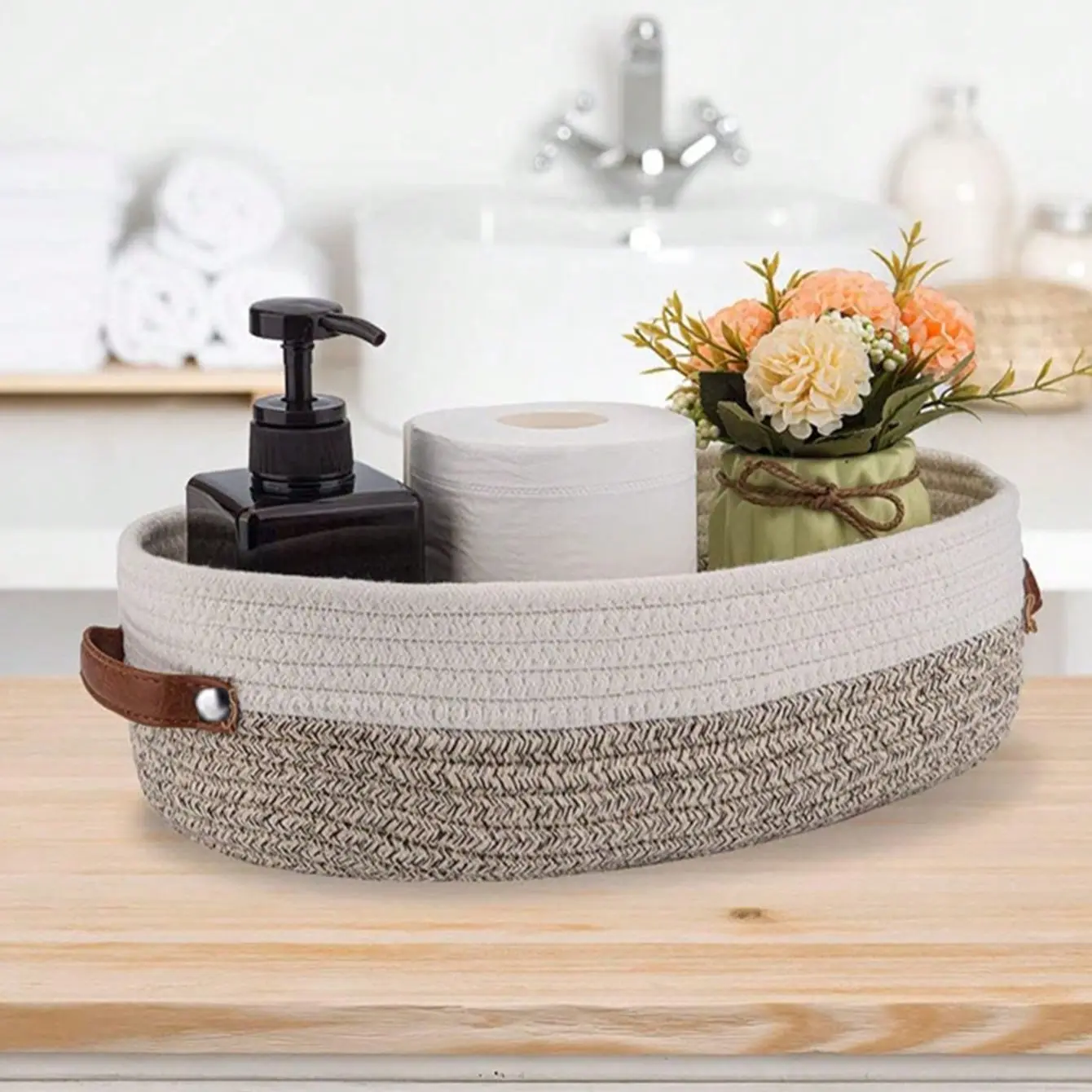 Boho Style Woven Storage Basket, Decorative Bathroom Organizer, Toiletries Basket, Bathroom Baskets, Basket For Bathroom, Multi-Purpose Household Essentials, Bohemian Basket, Durable & Stylish Design