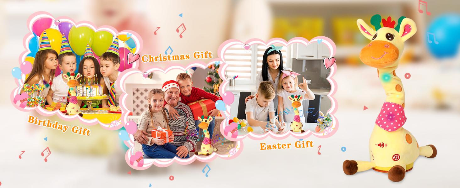 Dancing Talking Giraffe Toy, Repeating What You Say Stuffed Animal, Glowing Musical Electronic Plush Toy, Gift for Kids Toddlers