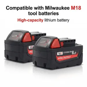 2-Pack 18V 8.0Ah Lithium-Ion Battery For Milwaukee M18, Compatible with M18B6 48-11-1860