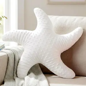 Starfish Pillow Decorative Throw Pillow, 19.68x19.68 Inch Coastal Beach Pillow, Ocean Decor Beach Themed Room Accent Pillow for Couch Bed Bedroom (White)
