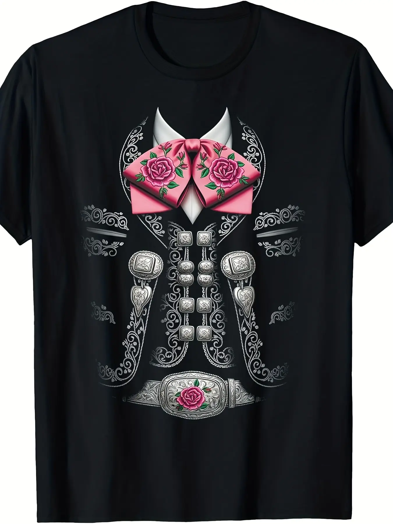 Mexican Mariachi Costume Funny Mexican Charro T-ShirtSame style for men and women 2025 summer short-sleeved printed T-shirt pure cotton 220G, Casual Graphic Tee, Everyday Summer Wear, Mexican Theme Apparel, Charro Design, Funny Costume Tee, Soft