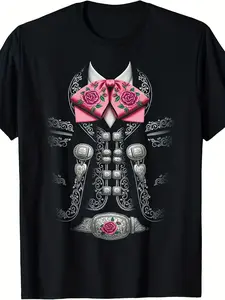 Mexican Mariachi Costume Funny Mexican Charro T-ShirtSame style for men and women 2025 summer short-sleeved printed T-shirt pure cotton 220G, Casual Graphic Tee, Everyday Summer Wear, Mexican Theme Apparel, Charro Design, Funny Costume Tee, Soft