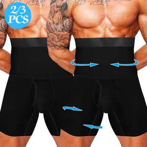 1/2/3PCS Men's Girdle Compression Shorts, Tummy Control Underwear, Thigh Slimmer - High Waist Body Shaper Shorts, Seamless Shapewear