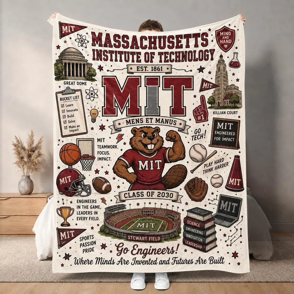 Custom University Campus Fleece Blanket High School College Features Fleece Throw Custom Blanket Class Of 2026 Gift College Graduation Gift
