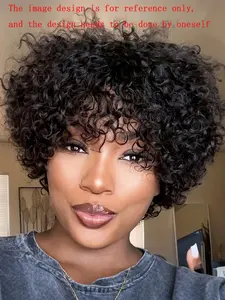 Afro Curly Human Hair Wigs for Women Human Hair Wig Pixie Short Cut Human Hair Full Machine Made Wigs 150% Density 10Inch Kinky Curly Wig