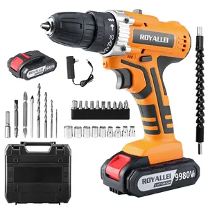 Cordless Drill Set, 21V 3/8 inch Power Drill Driver Set, with 2 Batteries, Fast Charger, 2 Variable Speed, Built-in LED, Power Drills for Drilling and Tightening/Loosening Screws, Home Improvement