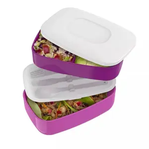 Classic All-in-One Stackable Lunch Box Container with Built in Flatware Color Purple
