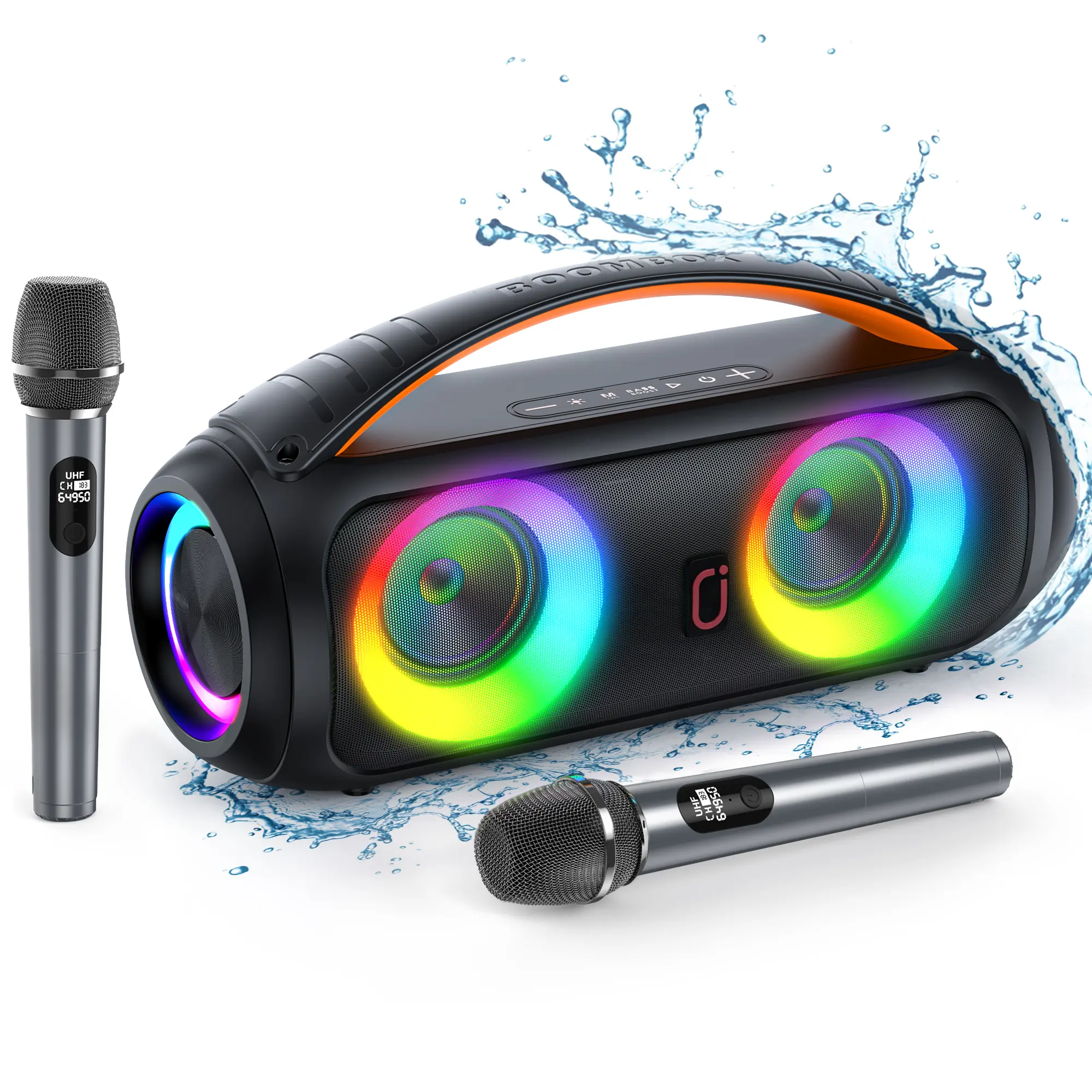 D16T Karaoke Machine with Dual Microphones and Dazzling Lights