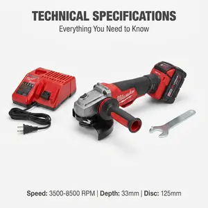 Milwaukee 18V 125mm Angle Grinder Brushless M14 8500RPM Construction Tool Kit bare variable speed