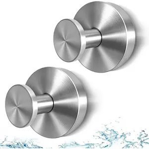 2pcs Upgrade Vacuum Hooks, Stainless Steel Towel Hangers, Rust-Resistant Silver Color, for Glass Doors, Tiles, Windows, Door Hooks For Hanging Towels