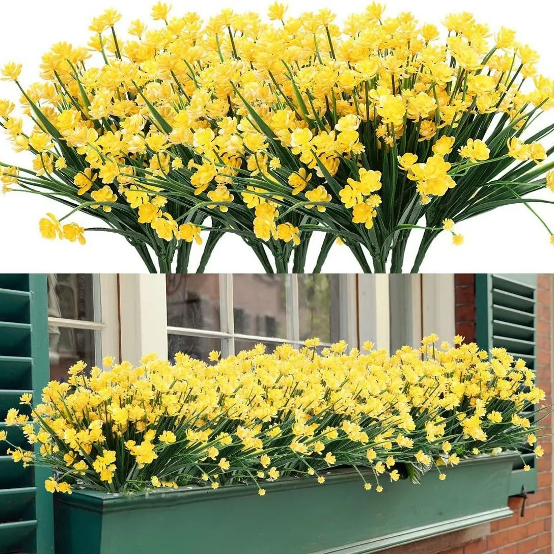 12-Pack Artificial Flower Outdoor Floral Arrangement, Faux Floral Arrangements, Plastic Faux Flowers, Plastic Plant Decorations for Garden Balcony Courtyard Flower Pots & More, Decorative Flowers