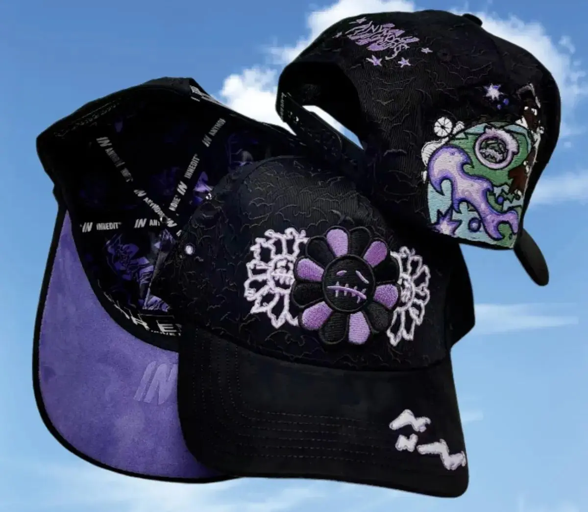Dandy Tito Double P Cap Floral & Crystal Details, Black
