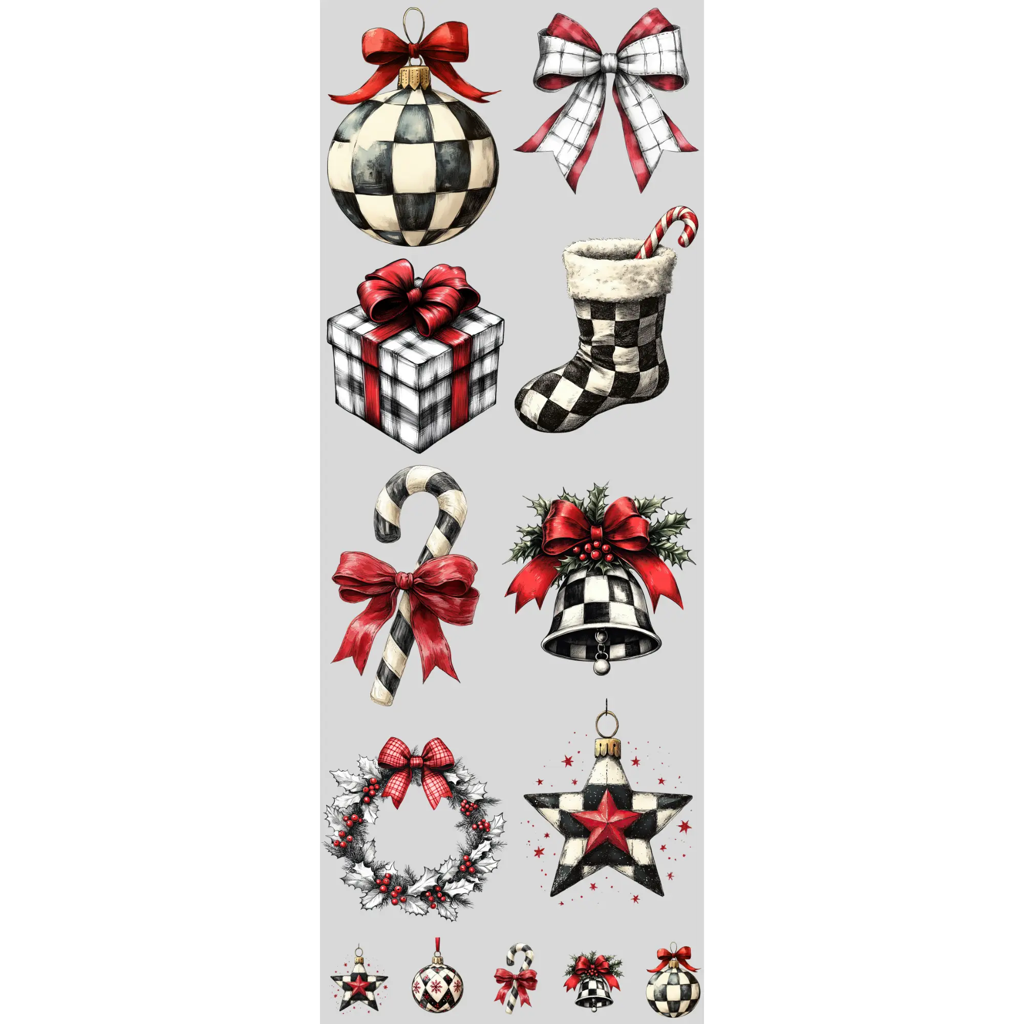Checkered Christmas DTF Transfers Gang Sheet 22” wide x 60” long DIY Direct to Film T Shirt Transfers
