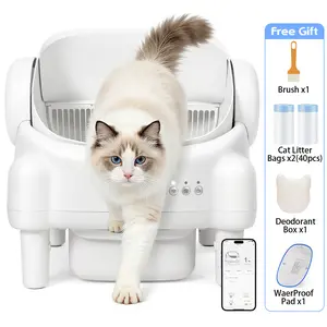 TAYACICY Open-Top Self-Cleaning Litter Box Smart Automatic with App Control for Multiple Cats Large-Capacity Large Waste Bin Cream White 10.5L Capacity Dual Safety Sensors Odor Control Includes 2 Roll Liners