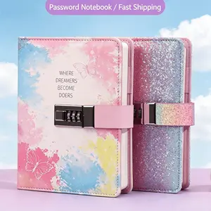 Dreamy Gradient Password Lock Notebook, Girl's Heart Diary with Lock, Thick Replaceable Core Journal, Student Privacy Memo Book