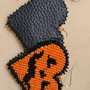 Beaded Jack O'Lantern Heart Earrings for Women