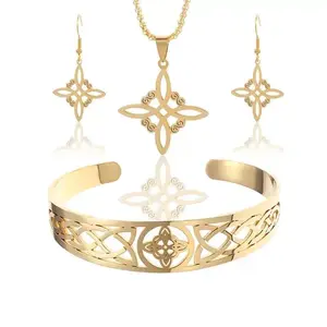 Witch Knot Cuffs Stainless Steel Pagan Witchcraft Symbols Magic Knot Women's Good Luck Amulet Bracelet Earrings Necklace Celtic
