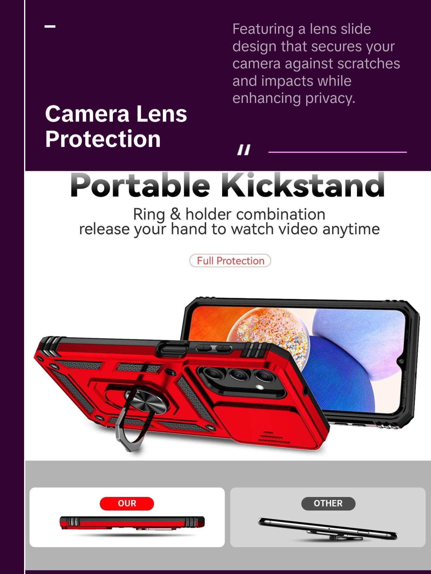 Sunstory Phone Case for Samsung Galaxy A16 5G Case with HD Screen Protector & Slide Camera Cover & Kickstand, [Military-Grade] Phone Case for Samsung A16 Phone (Red) SunStory