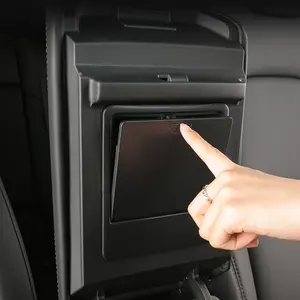 For Tesla Model 3 2017~2023 Model Y 2019~2024 Upgraded ABS plastic Black Material Kit Car Center Console Tray Armrest Hidden button Storage Box Phone Sundries Tidying Organizer Case For A Neat And Tidy Car Interior Accessories, Car Storage Organizers