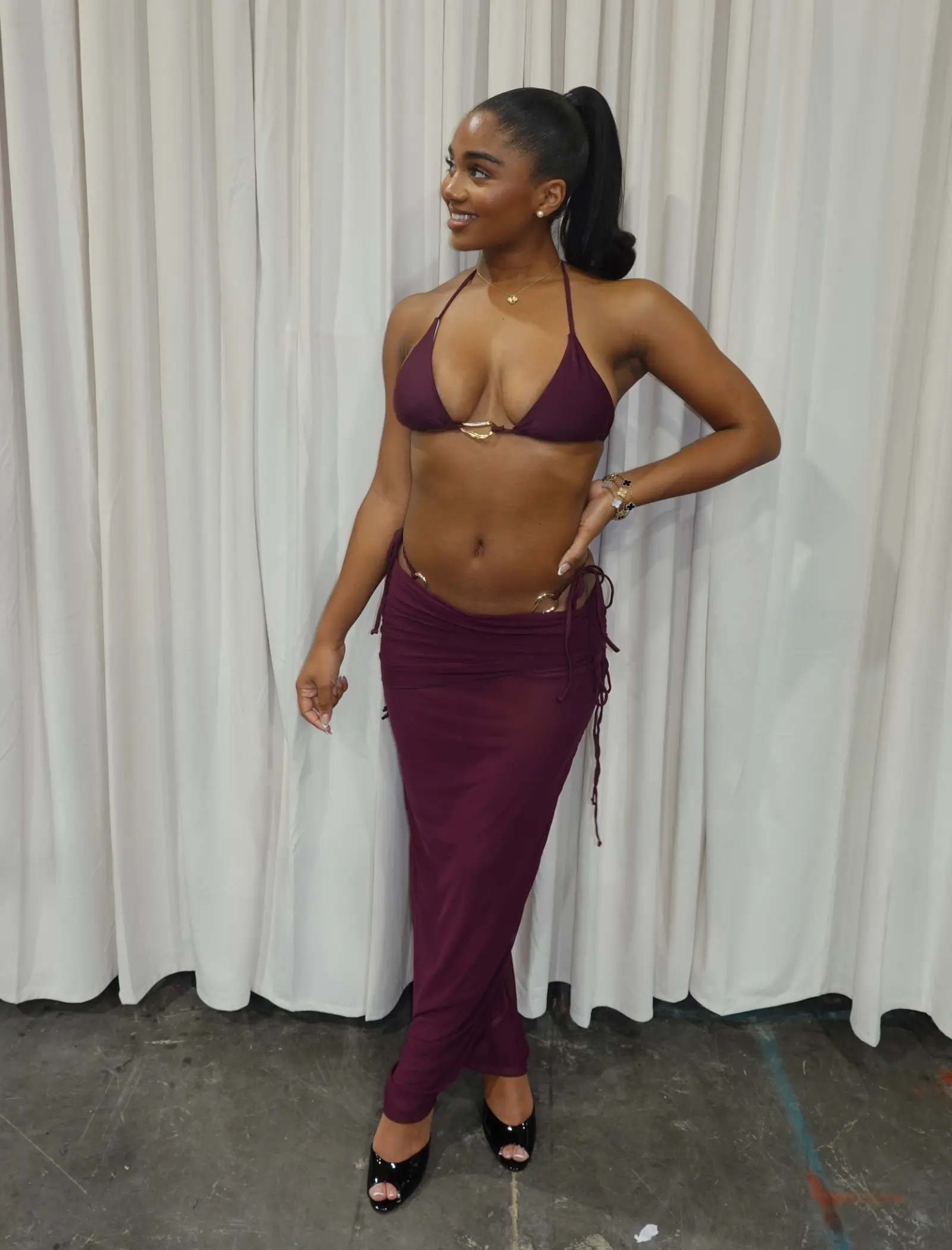 Lagoon Bikini Maxi Skirt Set (Maroon Red)