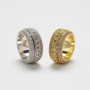[ICE HUE] Unisex 18K Gold Vacuum Plated Copper Rotatable Lucky Ring with 5A+ Sri Lanka Zircon, Unique & Stackable Elegant Everyday Gold Rings, Miami-Italy-Mexico & Micro Inspired Luxury Costume Jewelry for Daily Wear, Casual Gift, Unique Rings