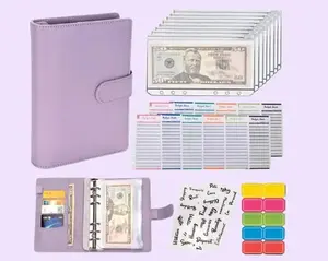 Budget Binder Cash Envelopes for Budgeting Money Organizer for Cash Money Envelopes for Cash Leather A6 Budget Binder with Zipper envelopes (Purple)