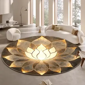Round Lotus Print Rug, Flannel Meditation Cushion, Indoor Room Entrance Living Room Decor, Outdoor Portable Rest Pad, Round Floral Rug