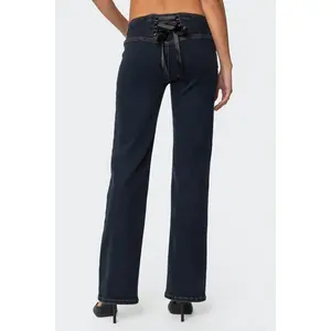Ribbon Lace Up Low Rise Straight Leg Jeans Ribbon Lace Up Low Rise Straight Leg Jeans