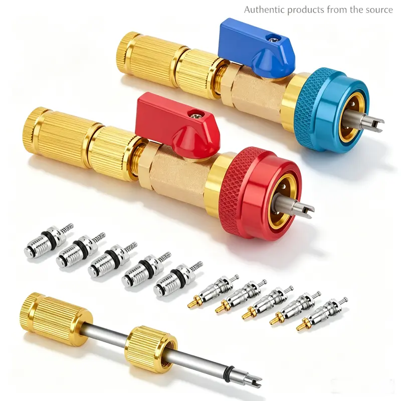 R134A Valve Core Puller Installer Kit High Low Side Extractor Replacer AC Service Tool for R13A Refrigerant System