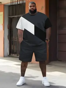 Men's Plus Size 3D Digital Print Short Sleeve Shorts Set, Loose-Fitting Casual Summer, Comfortable Daily Wear