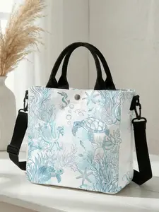 1 piece of sea turtle ocean pattern 2D printed fashionable crossbody bag, adjustable shoulder strap + snap closure | Students/Office workers/Shopping and going out | A street style essential that combines aesthetic appeal and practicality