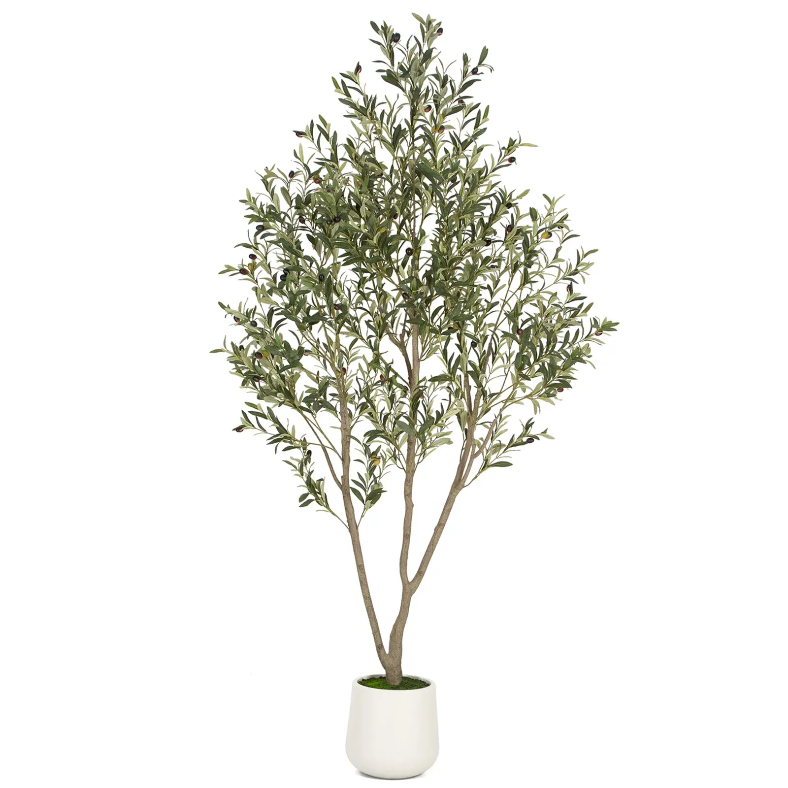 5FT 6FT 7FT Artificial Olive Tree Faux Olive Plant Realistic Leaves Silk Tree with White Pot Planter Lifelike Green Leaves & Olive Fruits for Home Office Decor, Interior Outdoor Decoration
