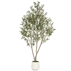 5FT 6FT 7FT Artificial Olive Tree Faux Olive Plant Realistic Leaves Silk Tree with White Pot Planter Lifelike Green Leaves & Olive Fruits for Home Office Decor, Interior Outdoor Decoration