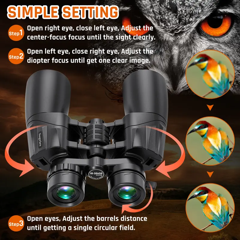 QUNSE Binoculars For Adults 12x42 With Phone Adapter Compact Binoculars Bird Watching Travel Sightseeing Hunting Wildlife Outdoor Sports Games And Concerts - View #5
