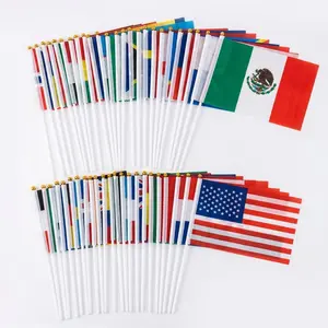 48 Countries Handheld Stick Flags, 48 Pcs Double-Sided Waterproof Soccer Party Decorations with Plastic White Pole, for 2026 International Soccer Tournament Fans, Bar Garden Street Party Watch Party Fan Gatherings Clubs Sports Bar Soccer Fans Gift