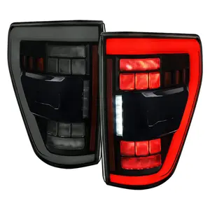 2021–2023 F-150 LED Tail Lights w/ Switchback Sequential Turn Signals (Glossy Black Housing / Smoked Lens)