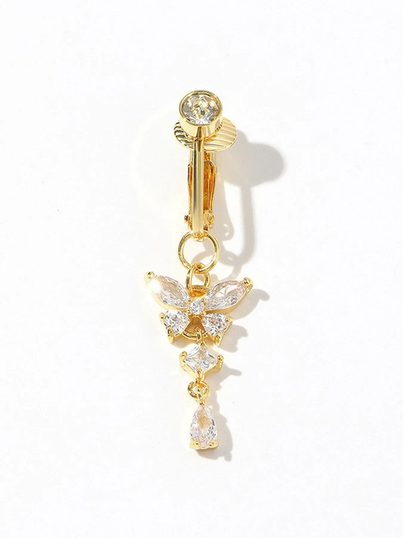Rhinestone Decorated Butterfly Pendant Design Fake Navel Ring, Women's Fashionable Body Jewelry for Party, Daily Clothing Decor, Trendy All-match & Exquisite Jewelry for Birthday Gift, Belly Button Rings, Cute Jewelry, Clip Belly Piercing