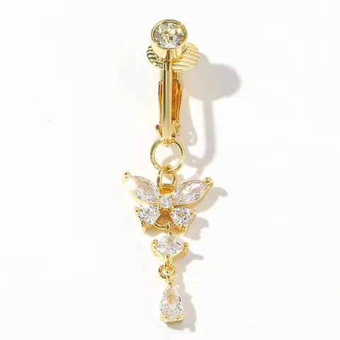 Rhinestone Decorated Butterfly Pendant Design Fake Navel Ring, Women's Fashionable Body Jewelry for Party, Daily Clothing Decor, Trendy All-match & Exquisite Jewelry for Birthday Gift, Belly Button Rings, Cute Jewelry, Clip Belly Piercing