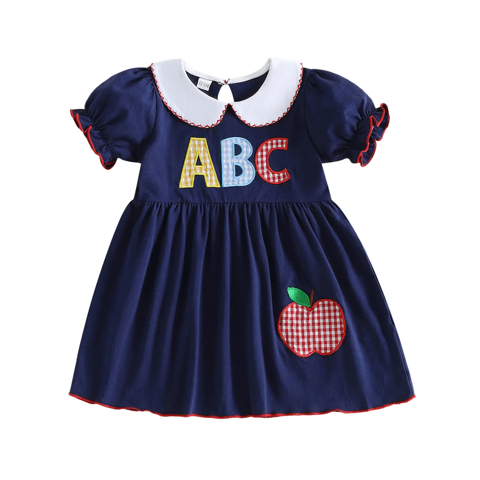 Toddler Baby Little Girls Back to School Dress Letter Embroidery Doll Collar Short Sleeve Summer Casual Dress 1-6 Years