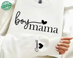Custom Boy Mama Sweatshirt and Hoodie, With Kid Name On Sleeve, Mothers Day, Gift for Mom, Mama Sweatshirt, Gift for Her, Birthday Gift for Mom