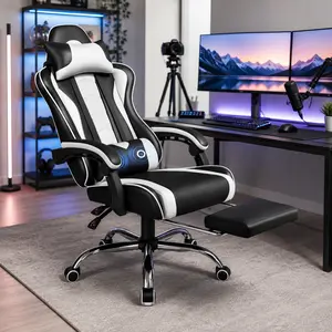 【Father's Day Gift】Yaheetech Ergonomic Gaming Chair with Massage Lumbar Support and Footrest, Swivel Rolling Chair and Headrest,Pu leather Desk Chair Reclining tall gaming