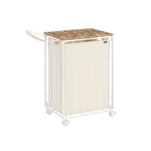 23.8-Gallon Laundry Hamper with Wheels Natural Beige and Cream White