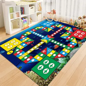 Kids Ludo Game Flannel Area Rug - Giant Flying Chess Board Print Soft Mat with Ocean Theme, Non-Slip Interactive Play Rug for Playroom & Family Game Night #LudoGameRug #FlyingChessMat #KidsInteractivePlayRug #FamilyGameNightDecor #NonSlipFlannelRug