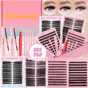Eyelash Cluster Kit, D Curl Wispy Volume Cluster Lashes, Fluffy Dense Long Curled DIY Lash Extension Set, Multiple Lengths (9-16mm), Includes Lash Bond & Seal, Lash Remover, Precision Tweezers & Brush  #SpringMakeup Natural Flawless evil eye Black Clear