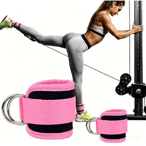 Pink Gym Ankle Straps with Double D-Ring for Cable Machine - Adjustable Padded Leg & Hip Strength Training Support for Women, Essential Workout Accessory,Perfect for Cable Kickbacks (No Resistance Band,Two-piece set)