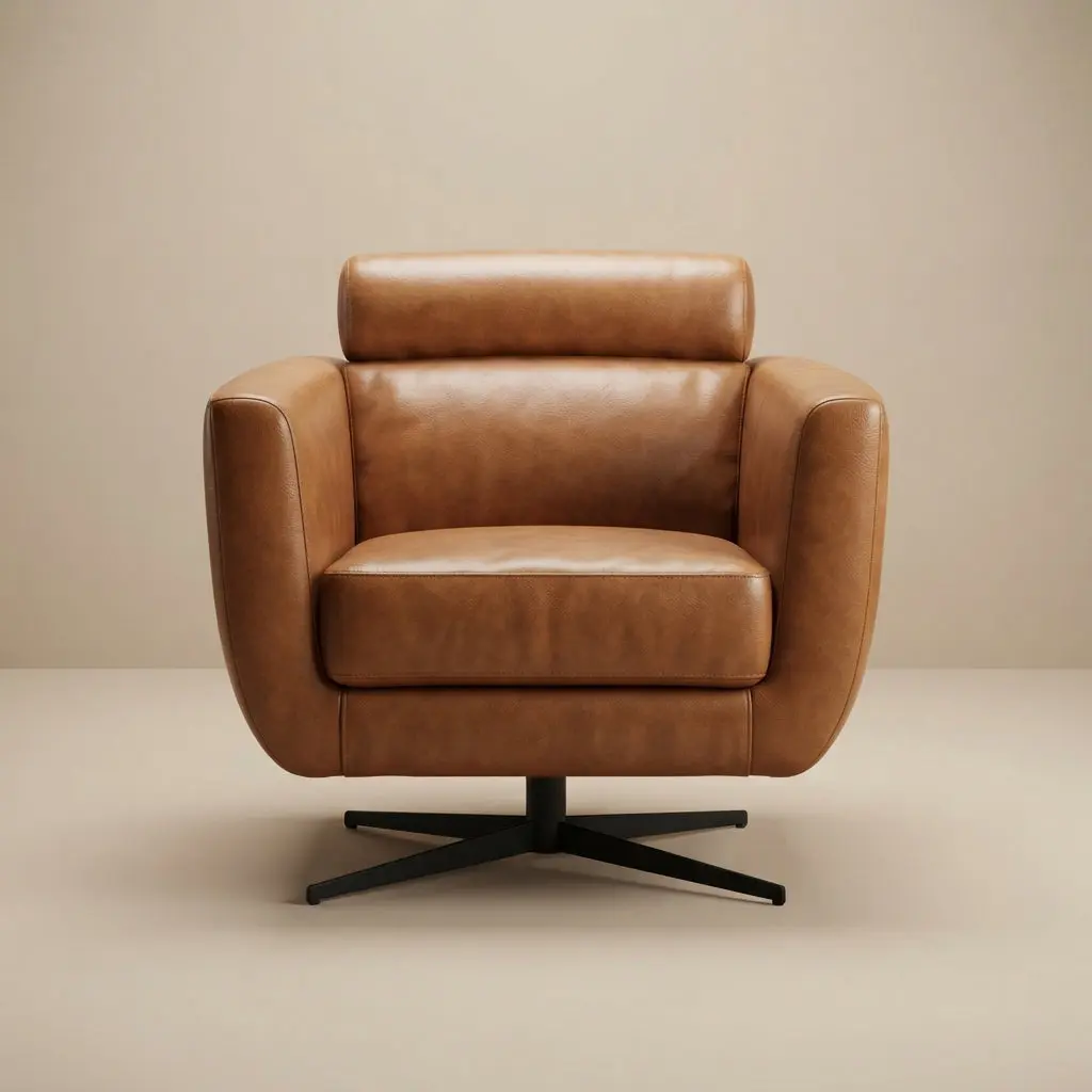 Herman Tan Leather Swivel Chair