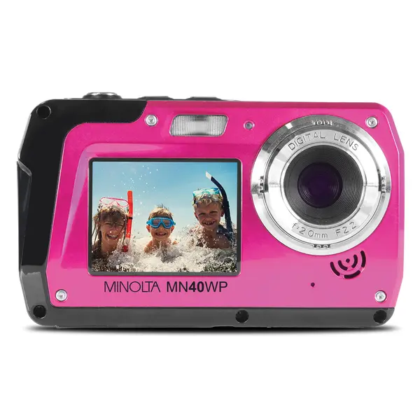 Minolta MN40WP-PK 48.0-Megapixel Waterproof Digital Camera - Pink, Rear Camera Gadget with Memory Support