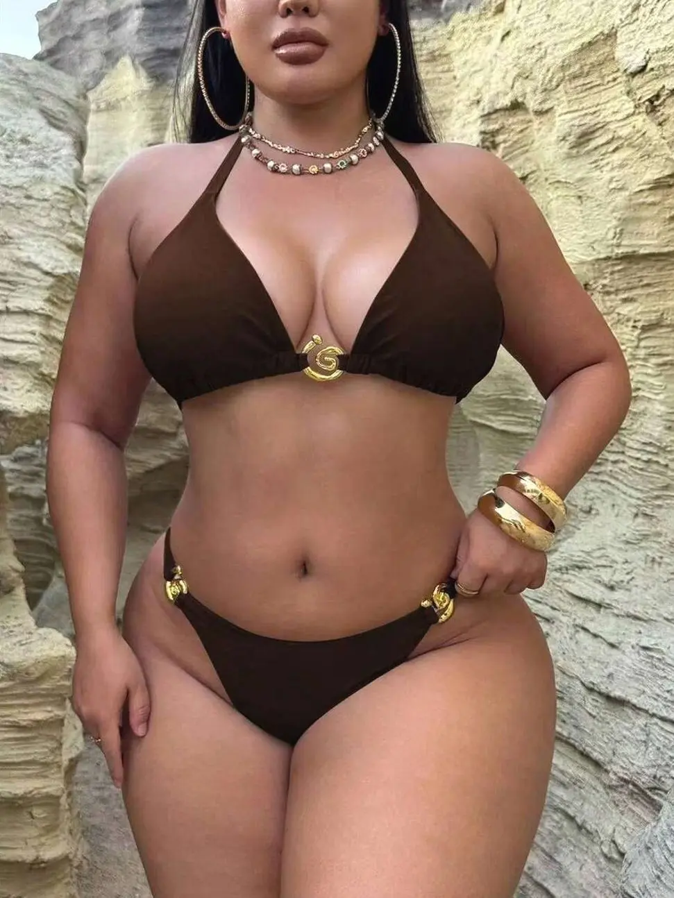 Plus Size Sequin Halter Bikini Set - Sparkly Sexy Summer Beach Vacation Swimsuit