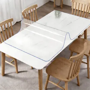 Large Clear  Durable Table Protector for 8 Seater Dining Table Heavy Duty Transparent Table Cover Mat Waterproof Oilproof Easy Clean Scratch Resistant Spill Proof Wipe Clean Cut to Fit BPA Free Vinyl Mat for Kitchen Family Rectangle Table