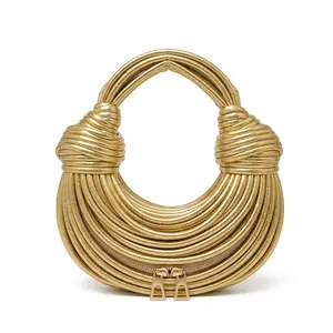 Women's 2026 New Luxury Designer Handbag, Handwoven Noodle Bag, Rope Knotted Pull Design, Silver Color Evening Clutch, Chic Style